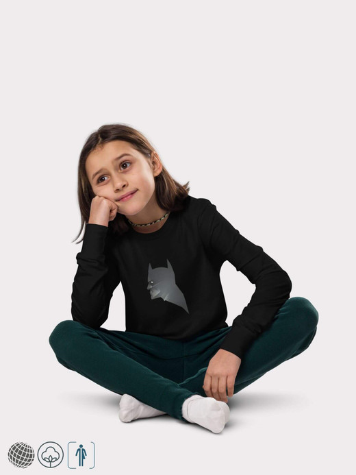 Kids miteigi x Bella + Canvas Batman T-Shirt Girls long sleeves crewneck T-shirts in black with profile face graphic round o-neck children’s crew neck Tops Kids miteigi x Bella + Canvas Batman T-Shirt Girls long sleeves crewneck T-shirts in black with profile face graphic round o-neck children’s crew neck Tops