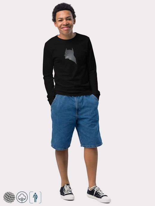 Kids miteigi x Bella + Canvas Batman T-Shirt black Boys long sleeves crewneck T-shirts with profile face graphic round o-neck children’s crew neck Tops Kids miteigi x Bella + Canvas Batman T-Shirt black Boys long sleeves crewneck T-shirts with profile face graphic round o-neck children’s crew neck Tops