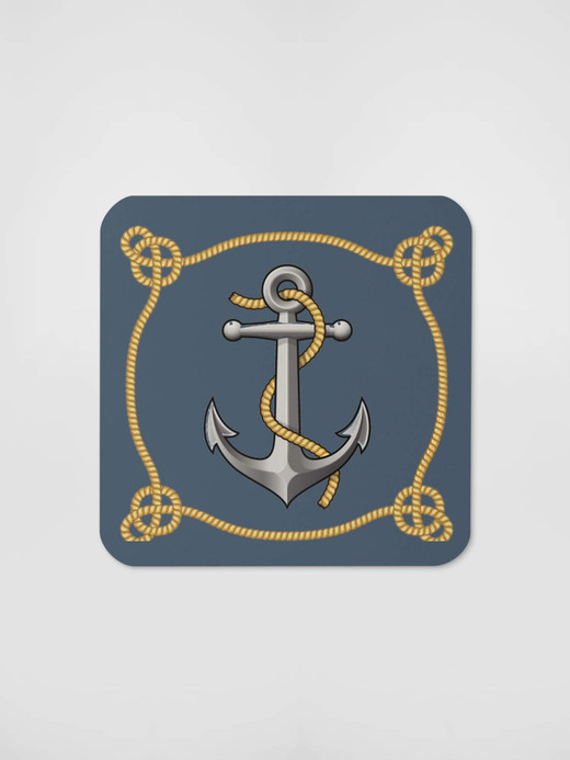 Slate Blue Cork-Back Coaster   Traditional Japanese sailing shipping anchor symbol pattern designed by miteigi drinks coasters with golden white anchors yachting boating ships symbols pattern