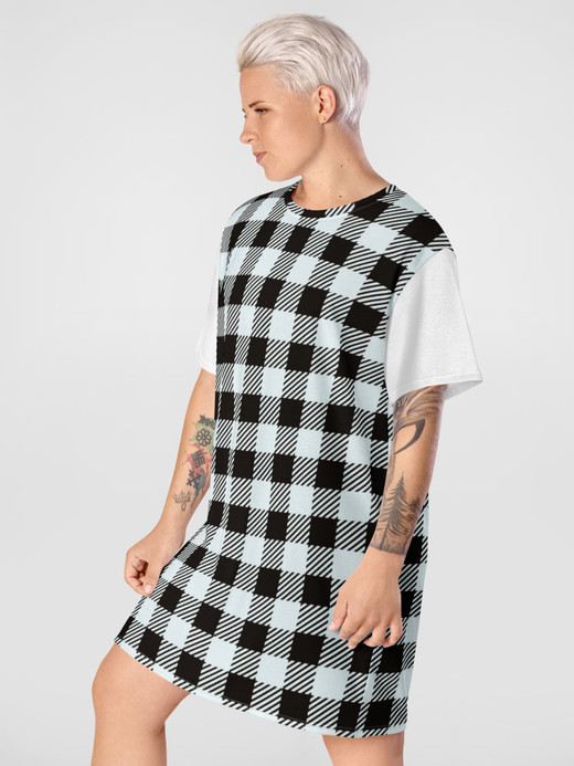 Crewneck T-shirt Dress Womens short dropped sleeves crewneck checkered Dresses for Woman in off-black white crew neck Petite-, tall-, plus-, size oversized T-shirts plaid round o-neck Tops for women Crewneck T-shirt Dress Womens short dropped sleeves crewneck checkered Dresses for Woman in off-black white crew neck Petite-, tall-, plus-, size oversized T-shirts plaid round o-neck Tops for women