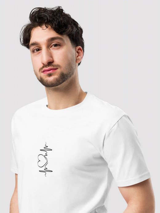 Premium Heart Crewneck T-Shirt white Genderful Men’s short sleeves o-neck heart beat wave illustrated print Casual Solid Color Mens crew neck round Tops T-Shirts for petite-, tall-, plus-, size Woman tees in white with black ink design Premium Heart Crewneck T-Shirt white Genderful Men’s short sleeves o-neck heart beat wave illustrated print Casual Solid Color Mens crew neck round Tops T-Shirts for petite-, tall-, plus-, size Woman tees in white with black ink design