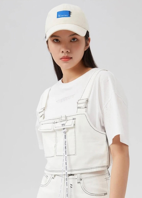 Denim Vest   Women’s sleeveless adjustable straps T-shirt summer tape fashion tooling style 100% Cotton bright line tops for woman Brand Womens Tee vests Girls Meters bonwe T-shirts in white