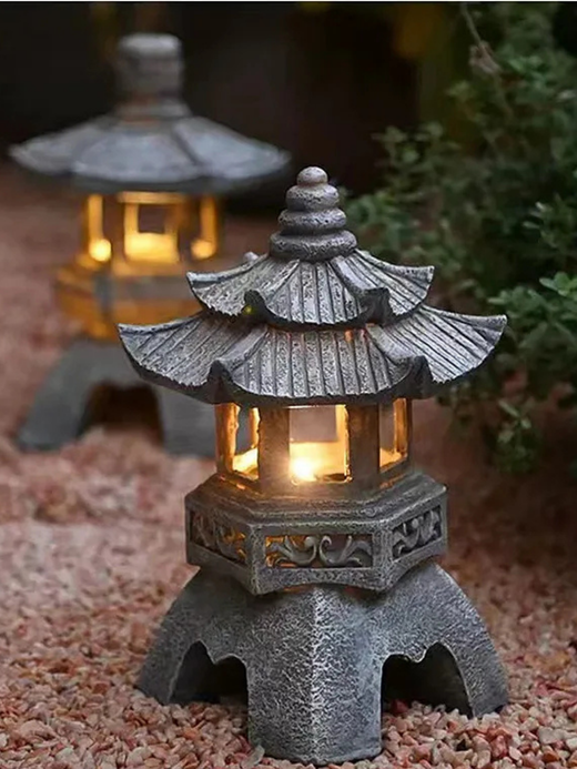 Solar LED Pagoda Lantern Statue Garden lights outdoor Japanese resin landscape decorative lamps Ornaments for balcony gardens Solar LED Pagoda Lantern Statue Garden lights outdoor Japanese resin landscape decorative lamps Ornaments for balcony gardens