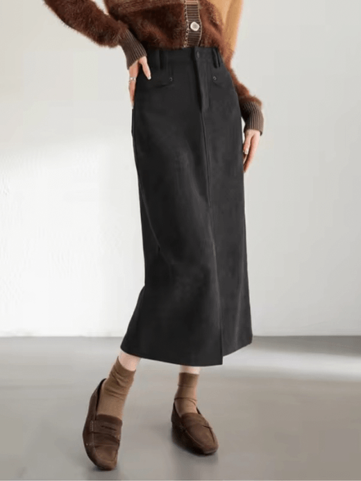 Retro Corduroy High-Rise Skirt   Women’s midi high-waist warm elegant slit-hem mid-calf long skirts for woman in black womens Winter Office Lady wfh workwear plus size fashion #144Q57480 Retro Corduroy High-Rise Skirt   Women’s midi high-waist warm elegant slit-hem mid-calf long skirts for woman in black womens Winter Office Lady wfh workwear plus size fashion #144Q57480