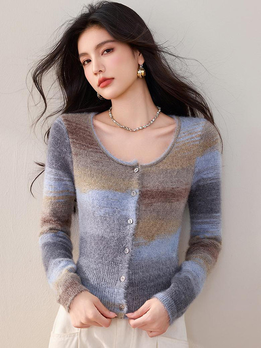 Crop Cardigan Women’s Vintage lazy style cropped knitting long sleeves boatneck slim fit button-up short Tops Cardigans for woman in multi brown blue Gray grey stripes Fashionable Niche Design Knitwear Fall Autumn Spring womens striped Sweaters fashion Crop Cardigan Women’s Vintage lazy style cropped knitting long sleeves boatneck slim fit button-up short Tops Cardigans for woman in multi brown blue Gray grey stripes Fashionable Niche Design Knitwear Fall Autumn Spring womens striped Sweaters fashion