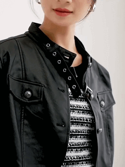 Vegan Leather Crop Jacket Women’s collarless button-up long sleeves zipper close flap button pockets with buckle hem faux Pu Jackets for woman in black Womens Female outerwear moto biker outewear #W33G49937 Vegan Leather Crop Jacket Women’s collarless button-up long sleeves zipper close flap button pockets with buckle hem faux Pu Jackets for woman in black Womens Female outerwear moto biker outewear #W33G49937