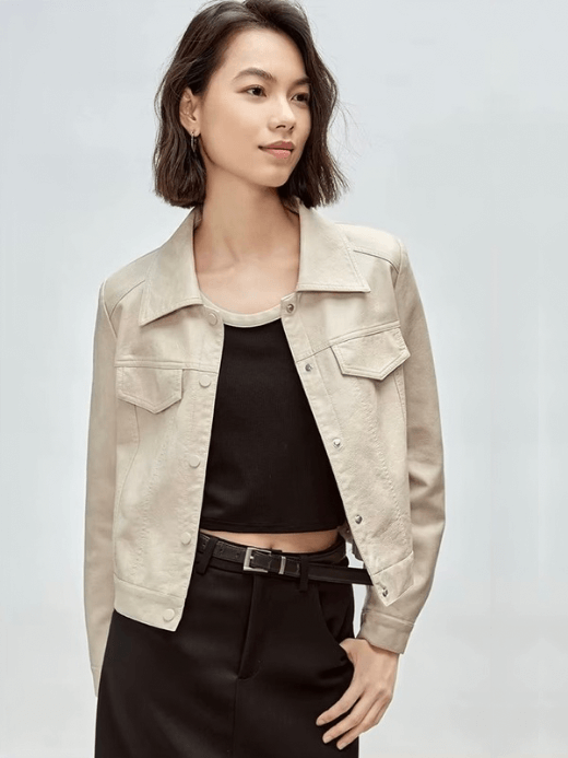 Vegan Leather Cropped Jacket beige Women’s vintage classic faux Pu casual turn-down collar long sleeves flap patch pockets button-up close crop jackets outwear for woman in khaki Fall Autumn womens retro moto outerwear biker coats #W43G56294 Vegan Leather Cropped Jacket beige Women’s vintage classic faux Pu casual turn-down collar long sleeves flap patch pockets button-up close crop jackets outwear for woman in khaki Fall Autumn womens retro moto outerwear biker coats #W43G56294