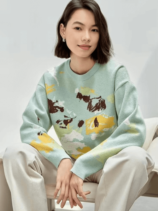 Crewneck Art Knit Sweater green     Women’s Comfort knitted pullovers casual loose long sleeves dropped shoulders and rib banded cuffs Artistic Jacquard round ribbed band O-neck sweaters for woman with multi graphic design Winter womens French look rib hem knit crew neck Jumpers #W43E56593 Crewneck Art Knit Sweater green     Women’s Comfort knitted pullovers casual loose long sleeves dropped shoulders and rib banded cuffs Artistic Jacquard round ribbed band O-neck sweaters for woman with multi graphic design Winter womens French look rib hem knit crew neck Jumpers #W43E56593