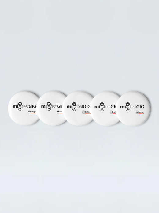 Pin Button 5-Piece Set miteigi festgig festival gig gear 5-Piece Hat Bag accessory Badge Metal Lapel Pins in white with multi color logo Pin Button 5-Piece Set miteigi festgig festival gig gear 5-Piece Hat Bag accessory Badge Metal Lapel Pins in white with multi color logo