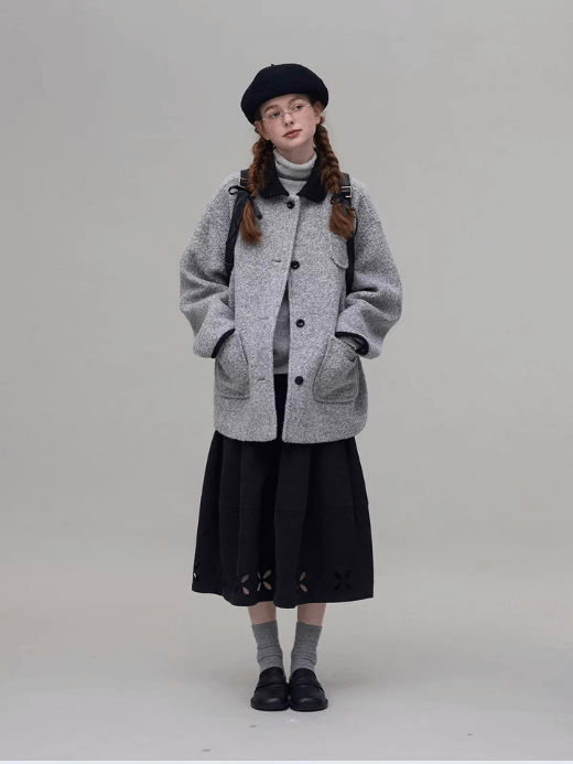 Woolen Midi Coat  Women's turn-down collar long sleeves contrast color lapel round neck patch pockets outwear coats for woman in Gray grey Outwear womens Fall Autumn Winter Spring Oddmaker Original Fashion Jackets Outerwear Woolen Midi Coat  Women's turn-down collar long sleeves contrast color lapel round neck patch pockets outwear coats for woman in Gray grey Outwear womens Fall Autumn Winter Spring Oddmaker Original Fashion Jackets Outerwear