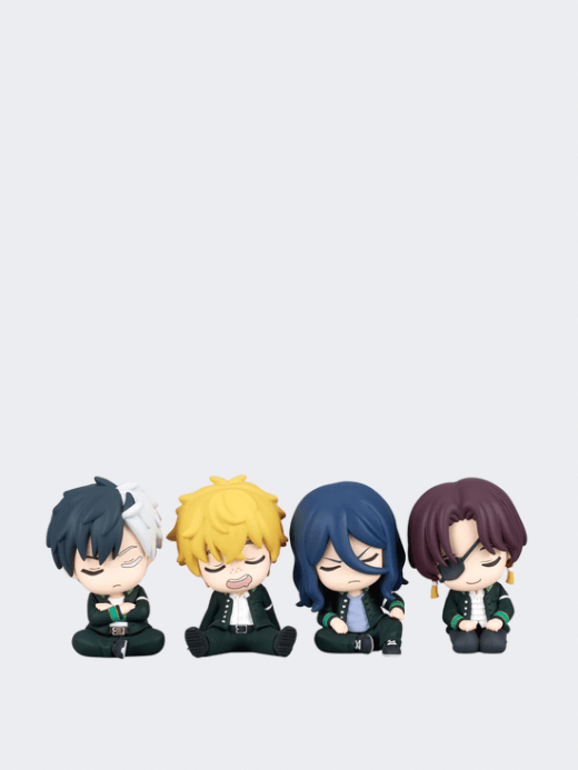 Japanese Takara Tomy Arts cute WIND BREAKER Shoulder Zun figurine Akihiko Nirei, Kyotaro Sugishita, Haruka Sakura, Sofang Junhi, 4-Piece Set sitting sleeping figures Gachapon capsule toys ring band pendant figures