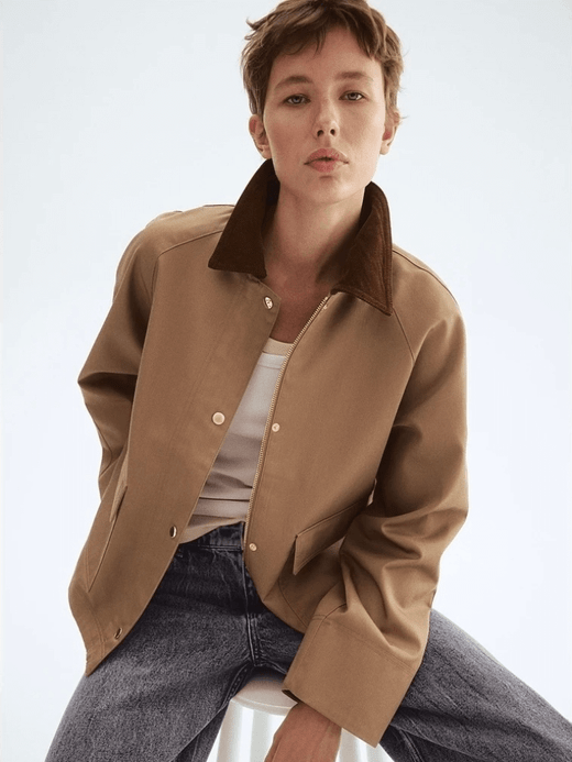 Women's woman womens petite-, tall-, plus-, size Casual thin wfh office workwear turn-down collar long sleeves regular length polyester cotton blend corduroy textured patch pockets short cropped Jackets Outerwear fashion outwear in Beige Women's woman womens petite-, tall-, plus-, size Casual thin wfh office workwear turn-down collar long sleeves regular length polyester cotton blend corduroy textured patch pockets short cropped Jackets Outerwear fashion outwear in Beige