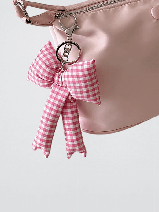 Trendy Checkered Bowknot Sweet Bow Keyring For Women Girls Fashion Backpack Hanging Decoration Keychain Charm Pendant Gifts in Pink with white Trendy Checkered Bowknot Sweet Bow Keyring For Women Girls Fashion Backpack Hanging Decoration Keychain Charm Pendant Gifts in Pink with white
