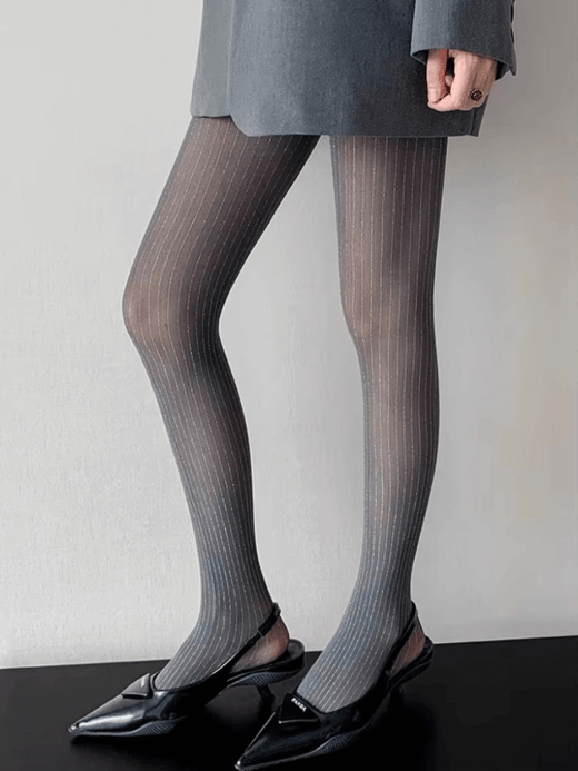 Women’s woman womens Striped Flesh Light Tights Retro Style Sheer Silver-streaked Stockings Sexy Uniform Shiny Slimming Pantyhose in Gray grey Tights
