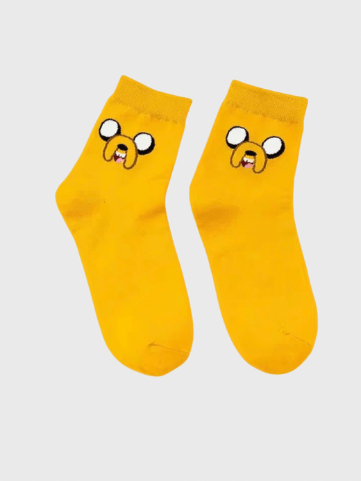 Women's woman womens Cute Kawaii Adventure Series Medium tube Ins Trend Comfortable and Breathable ankle crew Socks in yellow with multi