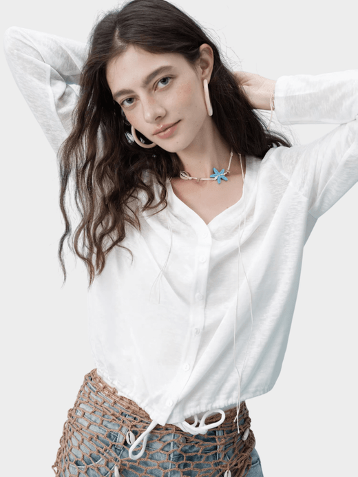 Women’s woman womens petite size Minimalism cottage V Neck long sleeves Thin Knitted drawcord drawstring tie button-up Summer Physical Sunscreen Cardigans in White Women’s woman womens petite size Minimalism cottage V Neck long sleeves Thin Knitted drawcord drawstring tie button-up Summer Physical Sunscreen Cardigans in White
