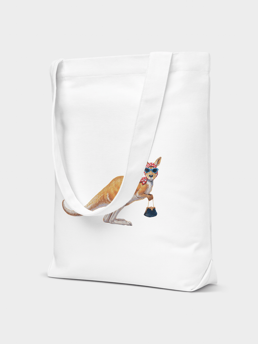 The fashionably chic Australian Kangaroo 100% cotton Aussie tote bags in white The fashionably chic Australian Kangaroo 100% cotton Aussie tote bags in white