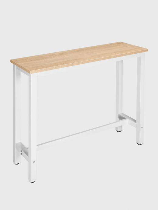 Counter Top Bar Table 120x40x100cm Coffee Breakfast Dining Kitchen Table Metal Legs with Footrest for Dining Room Living Room outdoor patio furniture in white with light oak wooden top Counter Top Bar Table 120x40x100cm Coffee Breakfast Dining Kitchen Table Metal Legs with Footrest for Dining Room Living Room outdoor patio furniture in white with light oak wooden top