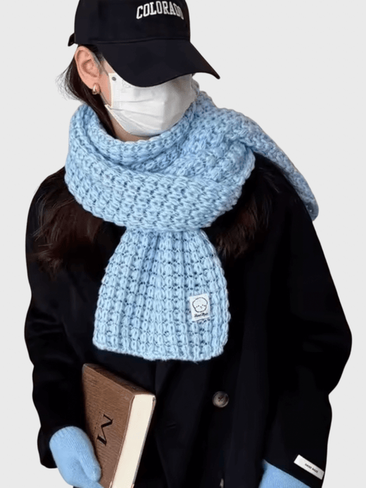 Women’s woman womens Men’s man mens Unisex Genflex Gender Neutral Genderfluid Korean Autumn and Winter Soft Knitted Warm Neck Protection All-match waffle Scarf Accessories for Couples scarves accessory in light blue