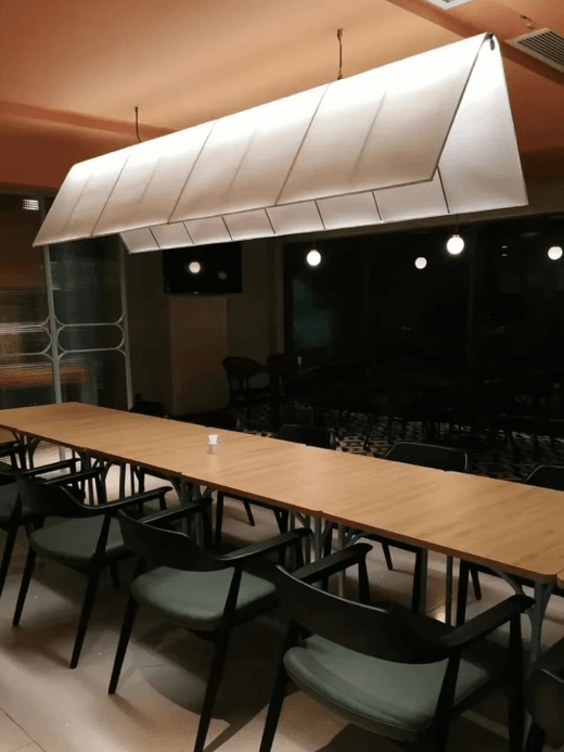 Japanese Chinese style Long Bar Table Catering Hotel Tea Room Restaurant Commercial Office Home Cafe Reception Coffee Milk Tea Fabric Canopy Chandelier lighting Furniture in off-white beige fabrics