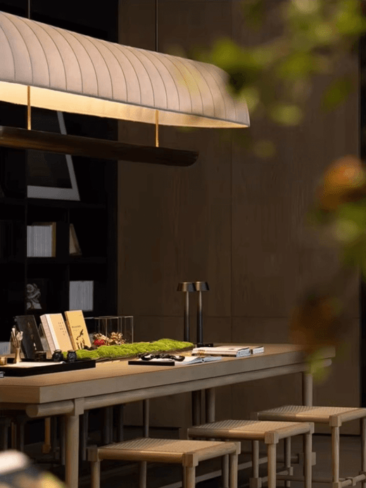 Japanese home office conference restaurant Dining table Modern Design Long Pendant Kitchen Hotel Coffee Shop Tea Table Bar Hanging spot Lights Retro Decor Lamps Furniture in off-white with natural dark brown wood