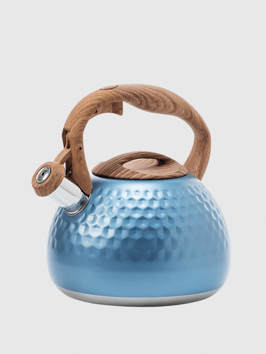 2.8L Whistling Tea Kettle With Wood Handle Stainless Steel Enamel Food Grade Tea Pot With Heat-Proof Handle For Gas Induction Stovetops Cookers Trend in blue