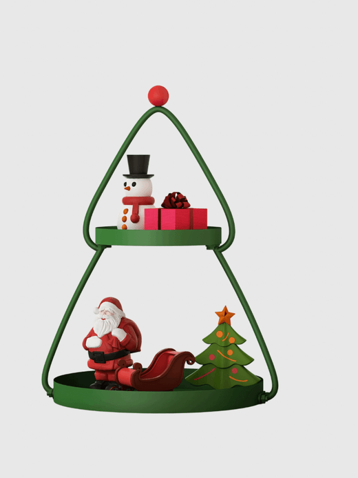 Christmas Tree-Shaped Metal iron Shelf 2-Tier Freestanding Storage Rack Decorative cake Stand for Living- Dining-, Room entryway Balcony Display Shelves In green