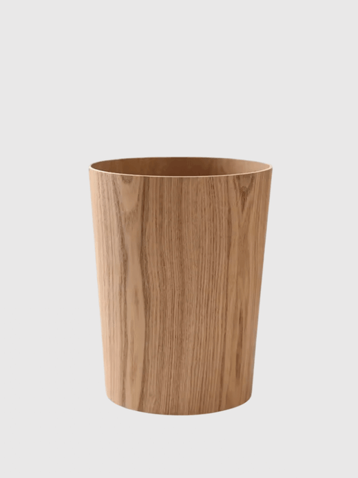 Flat Top Garbage Can Waste Solid Wood Wastebasket Home Cleaning Tools Round Trash Office home Storage Baskets Bins 9L Furniture in light brown natural  wood