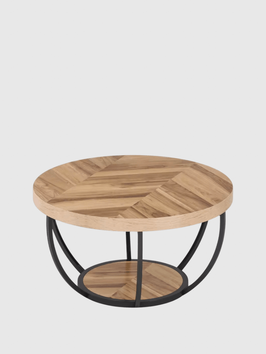 31.7" Round Coffee Table, Industrial 2-Tier Circle with Storage Shelf, Modern Wooden metal Sofa Side Tables in natural light brown wood