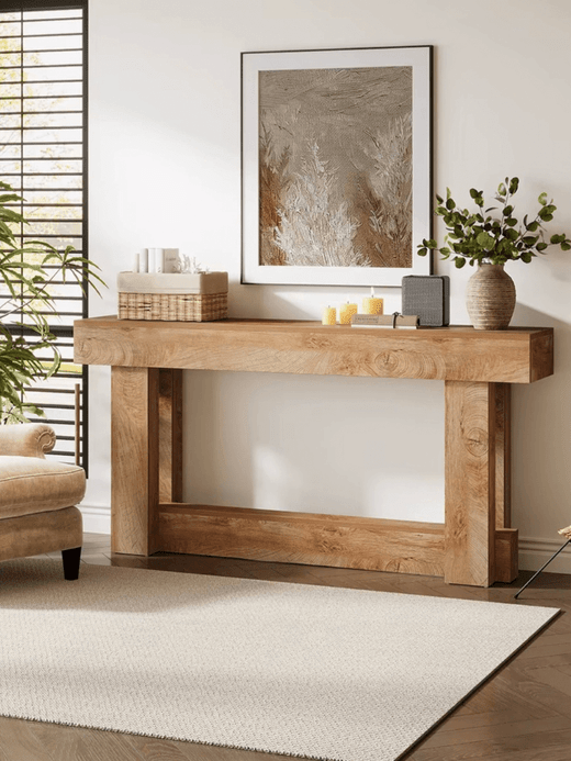 63" Inch Wooden Console Table, 2-Tier Narrow Long Farmhouse Entryway Table for Living Room, Hallway, Entranceway hallway reception furniture in natural light wood