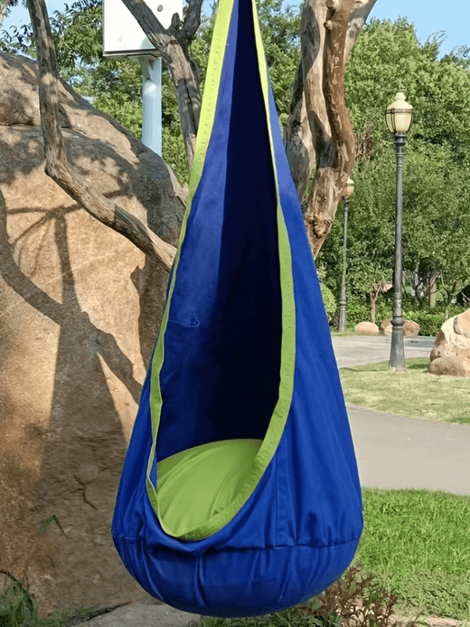 Swing Seat - Indoor/Outdoor garden Hanging Hammock Chair with Inflatable Pillow & Pocket in blue with light lime green