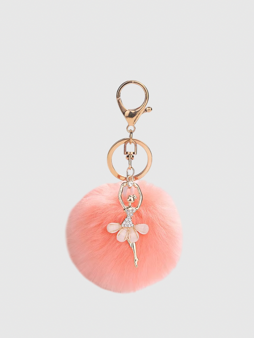 Kawaii Ballet Ballerina Dancing Girl Keyring Charm Cute Fluffy Pompom Rhinestone Car Handbag Motorcycle Pendant Accessories Keychains in pink