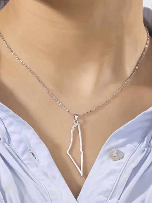 Women’s woman womens Men’s man mens Unisex Genflex Gender Neutral Genderfluid Israel Palestine Country Map Pendant Necklace For Men Women Arabic Stainless Steel Choker Amulet Jewelry Gift in silver
