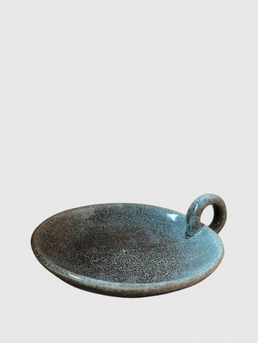 Ceramic pillar Candle Plate with Handle Candlestick Holder Centerpiece for Christmas Party Festival Mantle Home Dining Room lighting, round trinket tray, wedding party event supplies in turquoise green-blue