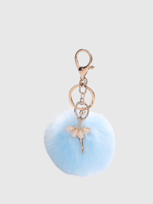 Kawaii Ballet Ballerina Dancing Girl Keyring Charm Cute Fluffy Pompom Rhinestone Car Handbag Motorcycle Pendant Accessories Keychains in light sky blue