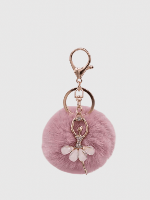 Kawaii Ballet Ballerina Dancing Girl Keyring Charm Cute Fluffy Pompom Rhinestone Car Handbag Motorcycle Pendant Accessories Keychains in mauve