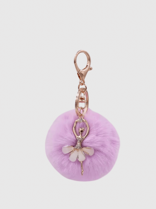 Kawaii Ballet Ballerina Dancing Girl Keyring Charm Cute Fluffy Pompom Rhinestone Car Handbag Motorcycle Pendant Accessories Keychains in lilac