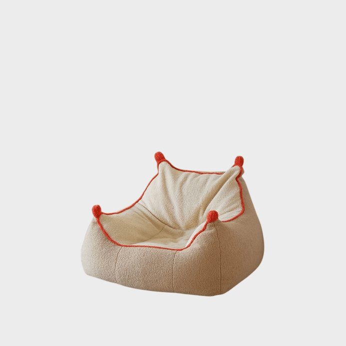 Soft Style Chinchilla Lazy Sofa Single Backrest Tatami Balcony Lounge Chair Small Sofa Living Room Bedroom Furniture in off-white cream with red accent color