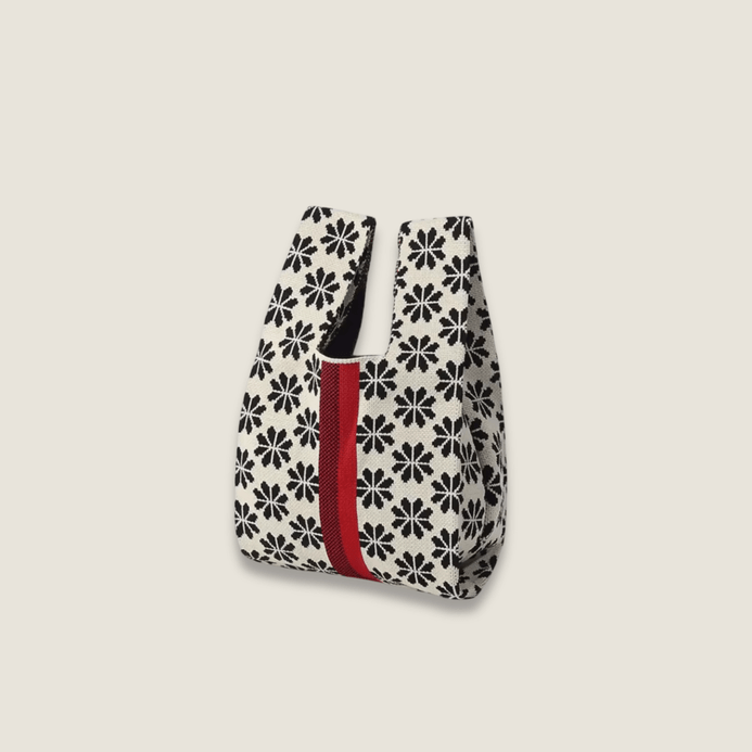 Geo Retro woman women’s High-End Fashion floral flowers geometric design Style Exquisite Pattern Wrist Handbag, Durable and Wear-Resistant Knitted Fabric Can Be Used for a Long Time, Suitable for All Seasons, Can Be Used by Women for Travel, Vacation, Walking and Shopping Bags in dusk black with white, red multi color