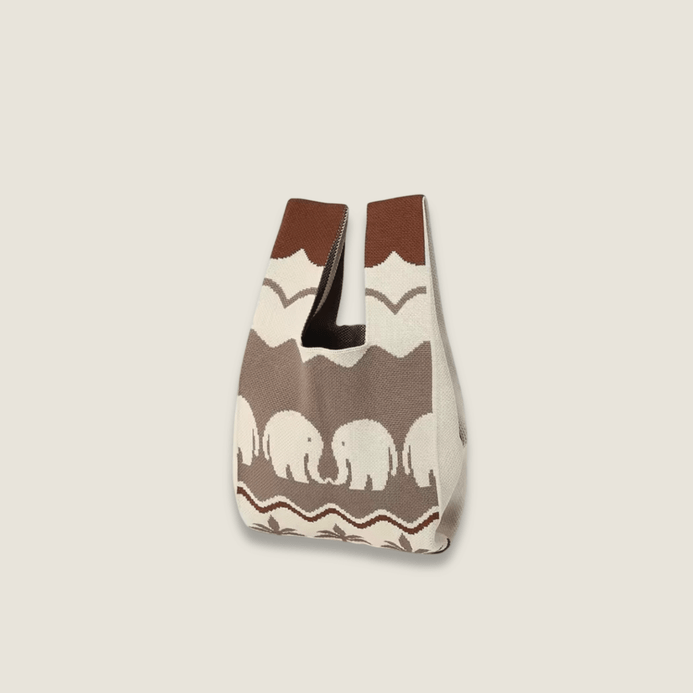 Retro unisex High-End Fashion Thai Ethnic elephant graphic Style Exquisite Pattern Wrist Handbag, Durable and Wear-Resistant Knitted Fabric Can Be Used for a Long Time, Suitable for All Seasons, Can Be Used by Women and Men for Travel, Vacation, Walking and Shopping Thailand Bags in beige with white, brown
