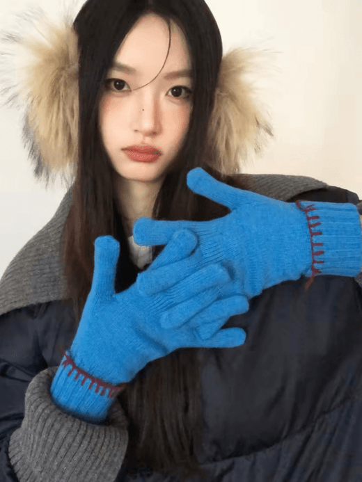 Women’s woman womens Touch Screen Compatible Woolen optionally fingerless elbow Gloves For Cold Weather Autumn/Winter Cycling in Blue