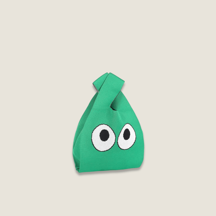 Anime Retro woman women’s High-End Fashion kawaii big eyes eyes character design Style Exquisite Pattern Wrist Handbag, Durable and Wear-Resistant Knitted Fabric Can Be Used for a Long Time, Suitable for All Seasons, Can Be Used by Women for Travel, Vacation, Walking and Shopping Bags in green with black white color