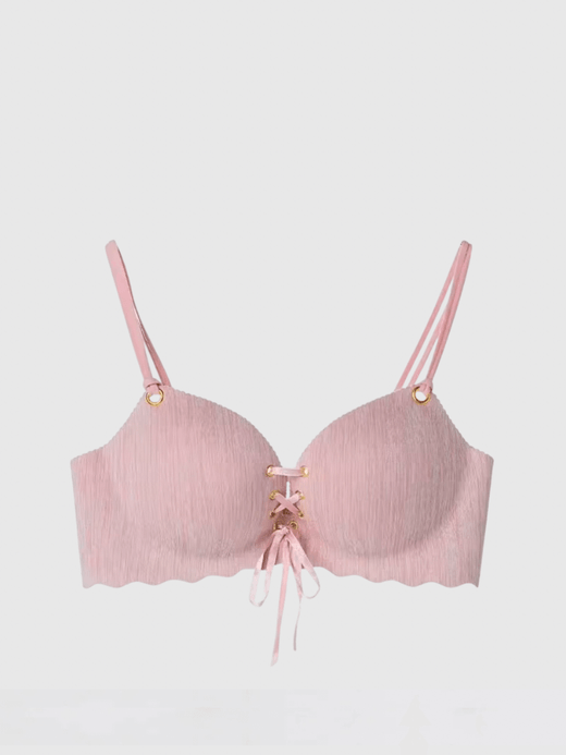 Women’s woman womens Men’s man mens petite-, tall-, plus-, size Seamless Underwear Women's Sexy Small Chest Without Steel Ring Wireless wire-free Front Belt Drawstring Drawcord bow-tie Gathered Straps Women's Push-Up Plunge Bras in pink