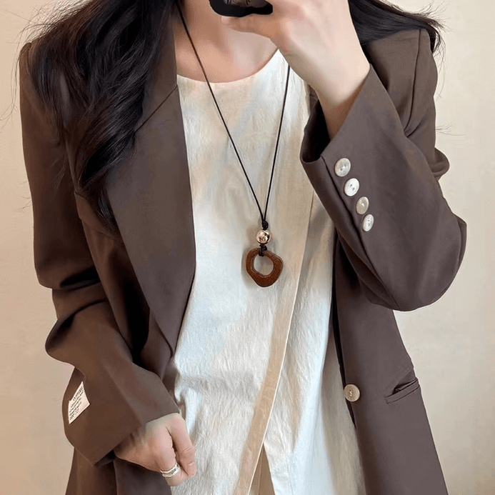 Women’s woman womens Boho bohemian Long squareblock ethnic pendant necklace retro style layered Jewellery accessory sweet and luxurious small Jewelry accessories