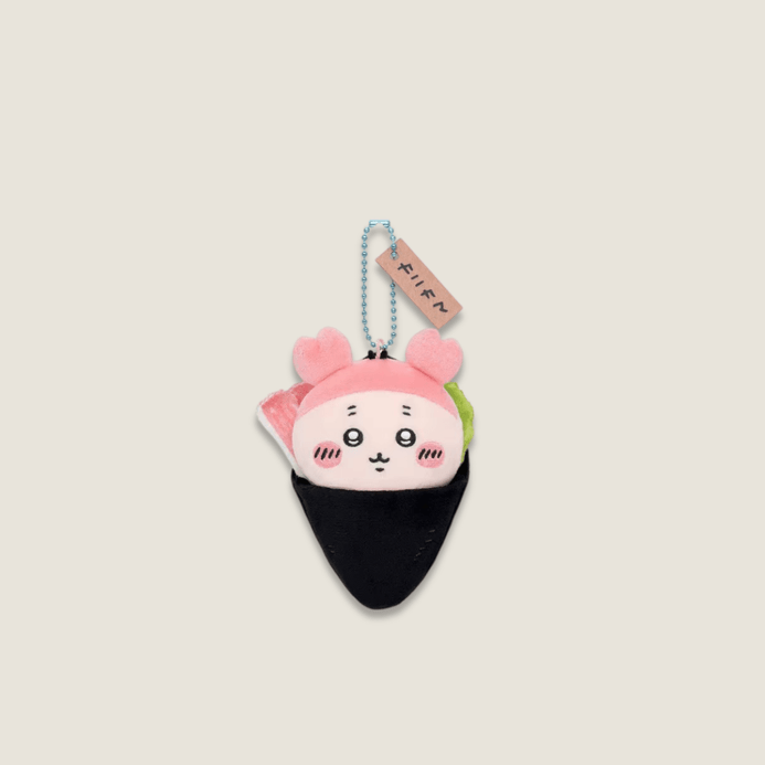 Sanrio Kawaii Girls Cartoon Plush Crab Meat Furuhonya Chiikawa Kani-chan kanikama hand roll sushi food series Pendant Keychain Charm Decorations Children's Toys Exquisite Gifts in white with pink black