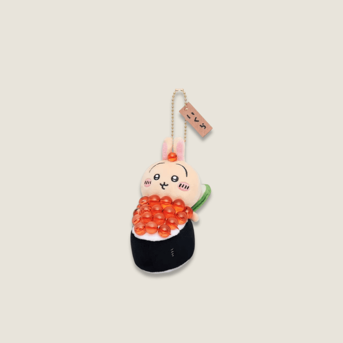 Sanrio Kawaii Girls Cartoon Plush Salmon Roe Ikura Usagi Chiikawa sushi food series Pendant Keychain Charm Decorations Children's Toys Exquisite Gifts in white with red orange black