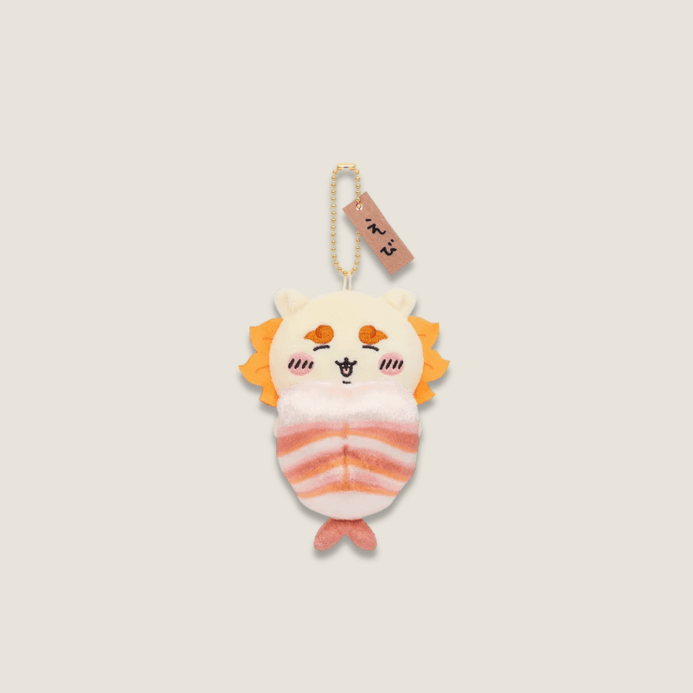 Sanrio Kawaii Girls Cartoon Plush Shrimp prawn Ebi Shisa Chiikawa sushi food series Pendant Keychain Charm Decorations Children's Toys Exquisite Gifts in white with brown