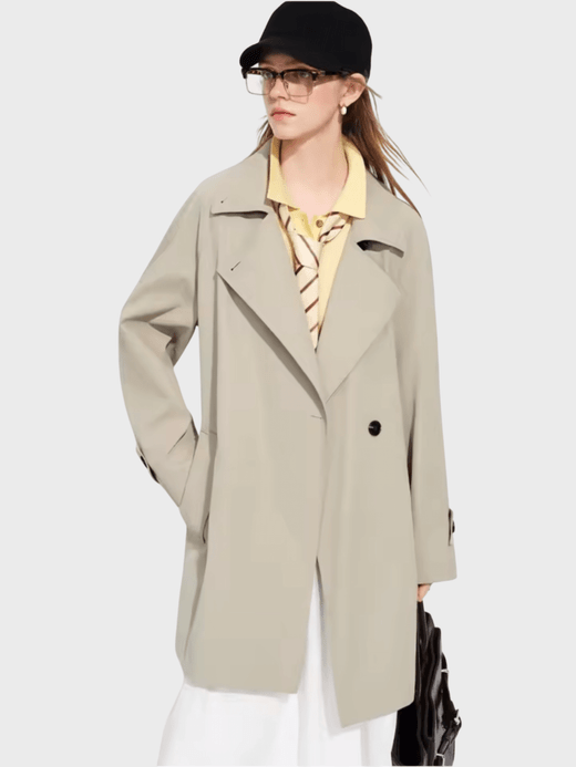 Women’s woman womens petite-, tall-, plus-, size Spring Khaki Relaxed Fit British Style Single Breasted with belt turn-down collar, long sleeves, pockets Mid-Length Trench - Casual Overcoat Outwear Coats Office commute wfh workwear clothing Outerwear in khaki beige
