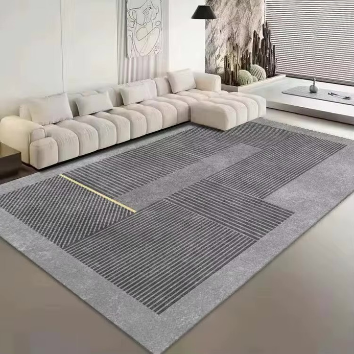 Norway Scandinavia Scandinavian Norwegian Nordic Minimalist style for Office Living Room Bedroom Washable Floor Lounge Large Modern Home Decoration Minimalism geometric Area rugs Carpets in Gray grey golden yellow line with light Gray grey trim