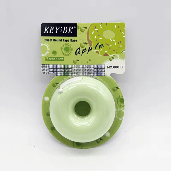 Office Home Mini Kawaii Tape Cutter Students Handmade Tools accessory round donut and love heart shape washi Tape Dispenser Holder Family Gift Packaging in pastel green color